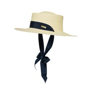 NWT Lorna Murray Mentone Panama hat  Wide-Brim Sun Hat with black Ribbon
